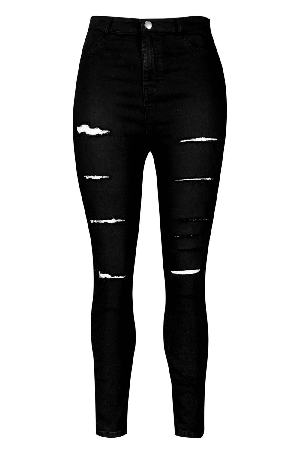 Black jeggings store with rips